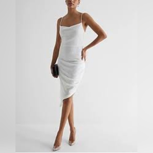Express Dresses & Skirts - Express Cocktail & Party Sequin Cowl Neck Asymmetrical Hem Midi Dress